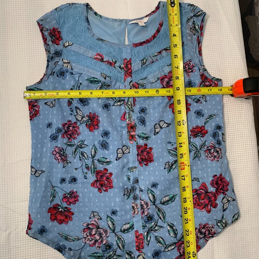 (C-87)Candie’s Women Floral Sleeveless Blouse Blue Lace Yoke Size S‎ Casual Top - Picture 10 of 10